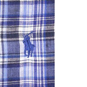 POLO RALPH LAUREN REGULAR FIT 100% LINEN SHIRT BLUE PLAID Sz BIG XXL, 2XB